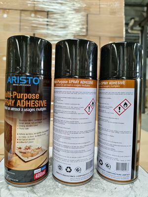 Adhésif en spray polyvalent transparent avec moins de 30 % de COV en aérosols de 350 g et volume de 500 ml