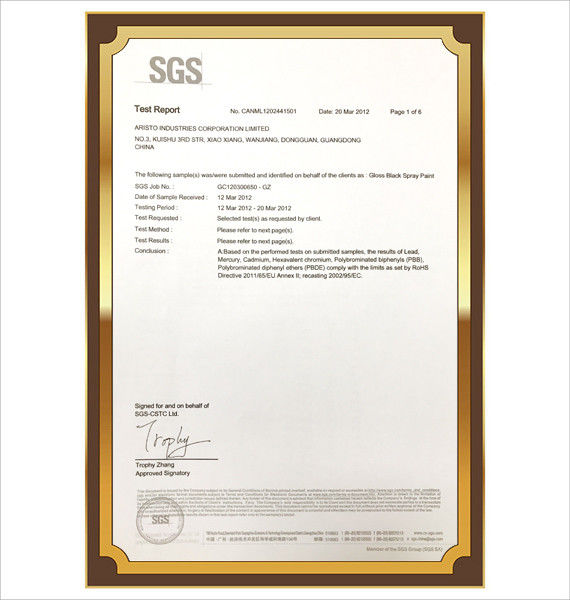 Chine Aristo Industries Corporation Limited Certifications